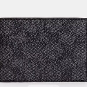 Coach Compact Billfold Wallet. 
Signature coated canvas and refined calf leather